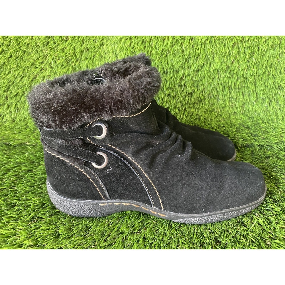Bass Ellie 7.5 Suede Faux Fur Lined Ankle Boots Black ‎ Shoes 4017-001